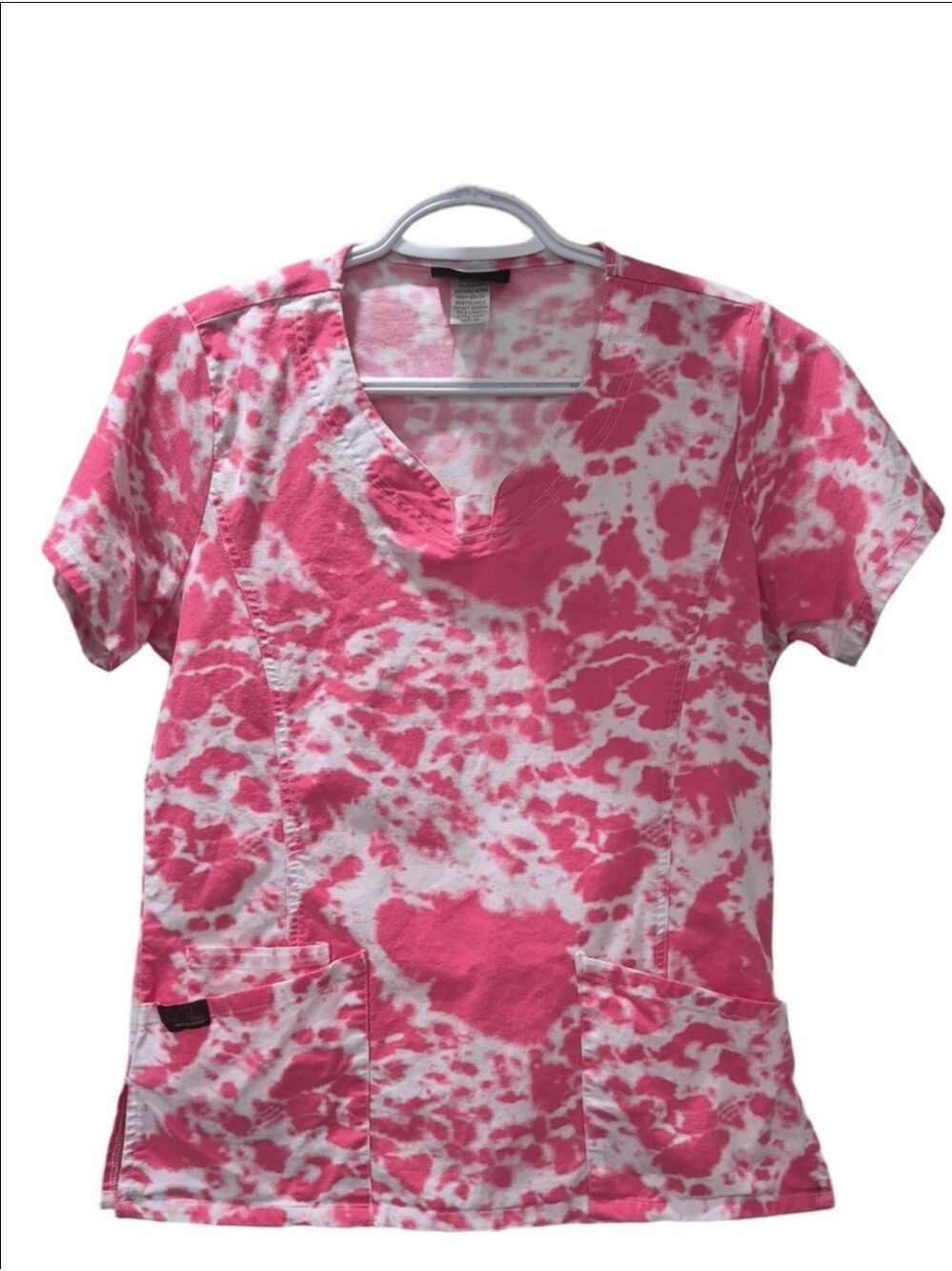 Marilyn Monroe Nursing Scrubs Top Pink White Graphic Print Notch Neck Size M
